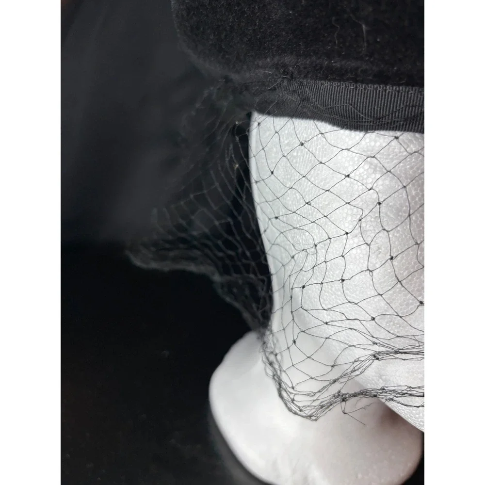Vintage The Crown Jewels Black Velvet Pillbox Hat Birdcage Veil Made in Italy